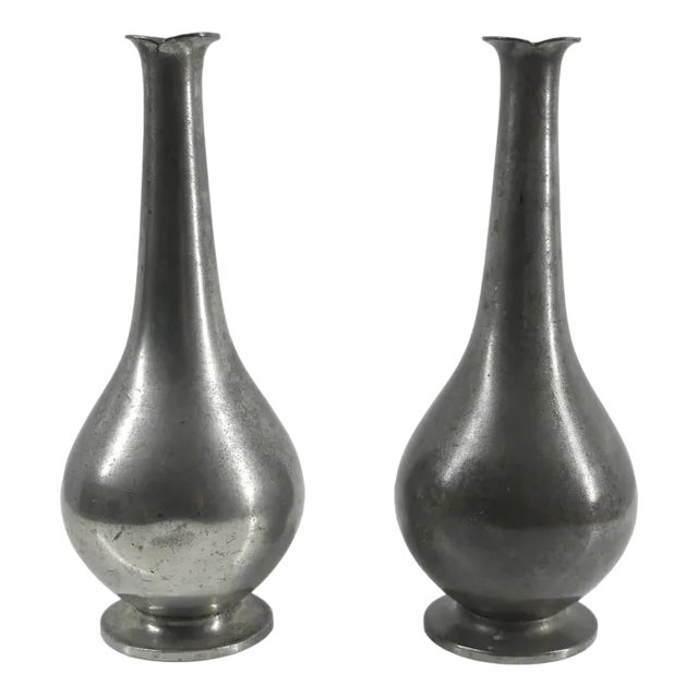 Vintage Art Deco Pewter Vases by Just Andersen, Denmark, 1930s, Set of 2 For Sale