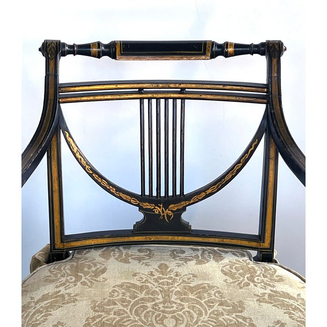 Black Pair English Regency Ebonized and Parcel-Gilt Armchairs With Caned Seat For Sale - Image 8 of 13
