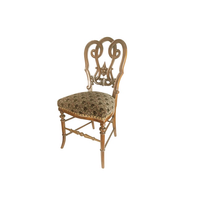 19th Century Sculptural Backrest Walnut and Velvet Sec Dining Chairs, Set of 4 For Sale - Image 4 of 13