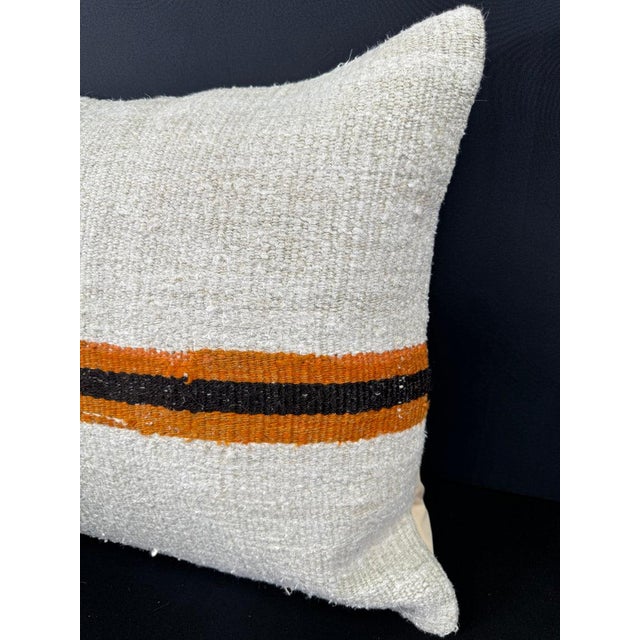 Contemporary Turkish Hemp Pillow Cushion Natural Beige Orange Cushion Cover 20"x20" For Sale - Image 3 of 4
