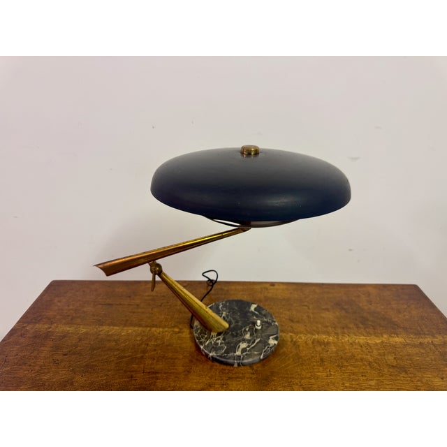 Black Italian Brass and Marble Table Lamp by Oscar Torlasco, 1950s For Sale - Image 8 of 13