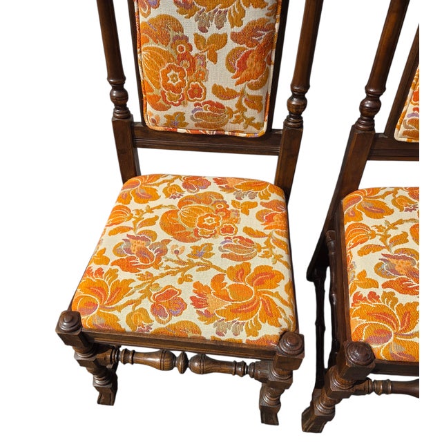 Brown 1970s Ethan Allen Jacobean Royal Charter Oak Dining Room Side Chairs Gothic Pair For Sale - Image 8 of 17