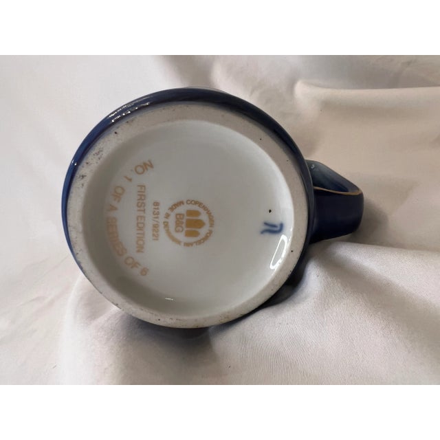 First edition Bing & Grondahl Christopher Columbus Santa Maria Mug. Marked Santa Maria 1742. Blue porcelain mug with gold...