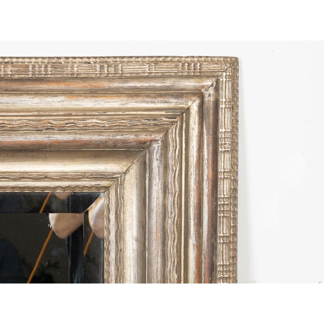 Dutch 1800s Silver Leaf Gilt Mirror with Carved Grooved Motifs and Beveled Plate For Sale - Image 4 of 8