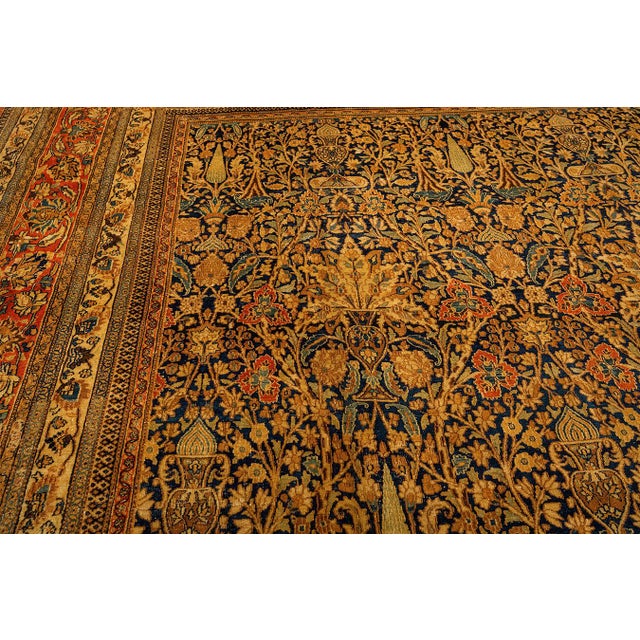 1820s Antique Navy Cypress Tree Knotted Wool Persian Mashad Gallery Khorasan Rug For Sale - Image 9 of 9