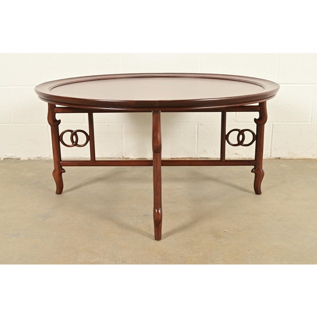Baker Furniture Company Michael Taylor for Baker Far East Collection Hollywood Regency Chinoiserie Burled Walnut Coffee Table, Newly Refinished For Sale - Image 4 of 10
