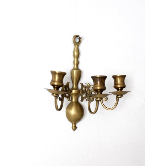 Vintage Brass Three Arm Wall Candle Sconce For Sale - Image 4 of 14