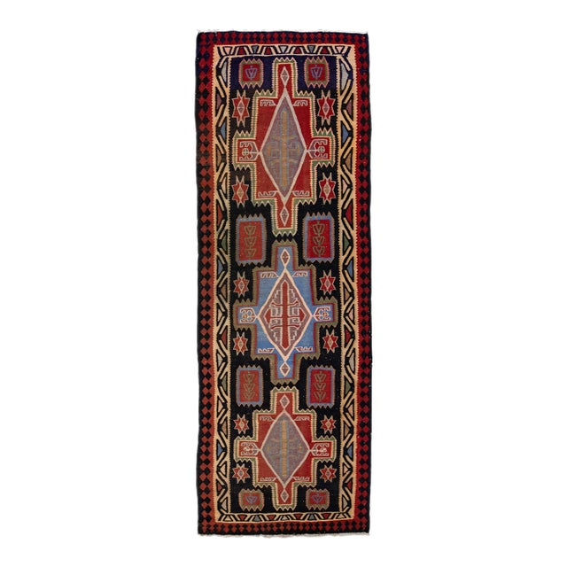 1960s Vintage Turkish Kilim Multicolor Handmade Tribal Wool Runner For Sale