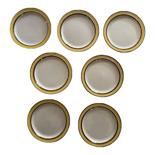 Vintage Mid-Century Modern Rainbow Stoneware Salad Plates – Citron Pattern, Set of 7 For Sale