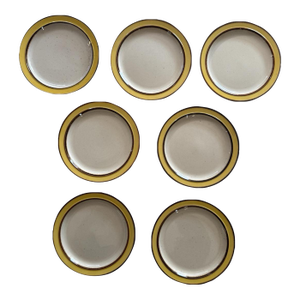 Vintage Mid-Century Modern Rainbow Stoneware Salad Plates – Citron Pattern, Set of 7