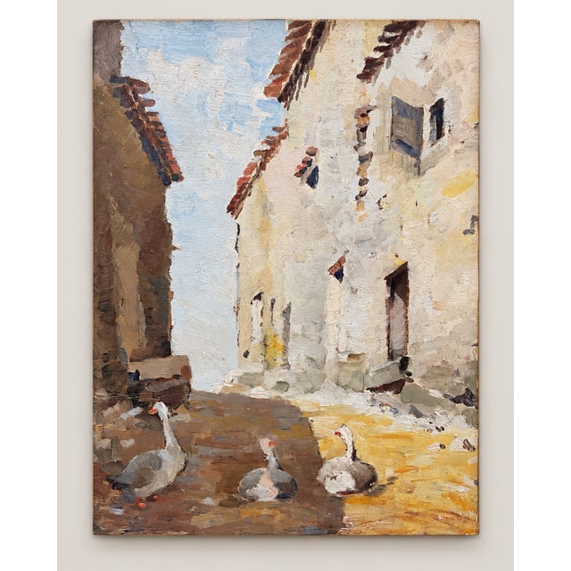 Original french double-sided oil painting on panel, dated 1930, presented in a rustic period wooden frame. the main side...