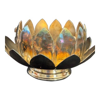 Mid-Century Reed & Barton Silver-Plated 2 Piece Lotus Flower Centerpiece Bowl Candle Holder Vintage For Sale