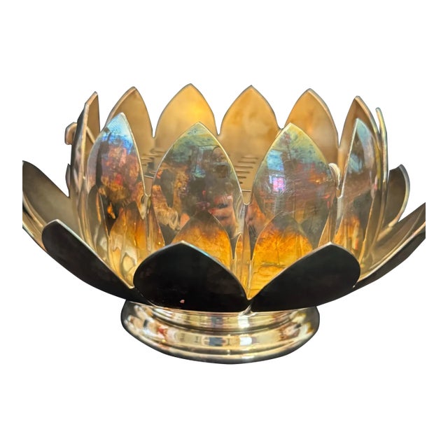Mid-Century Reed & Barton Silver-Plated 2 Piece Lotus Flower Centerpiece Bowl Candle Holder Vintage For Sale