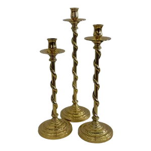 Set of Three Mid 20th Century Brass Barley Twist Candlesticks