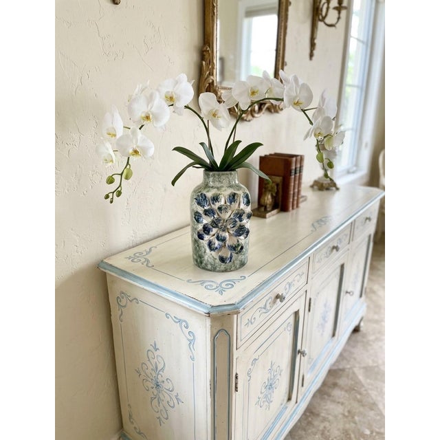 Italian High-Relief Floral Ceramic Studio Vase For Sale - Image 10 of 12