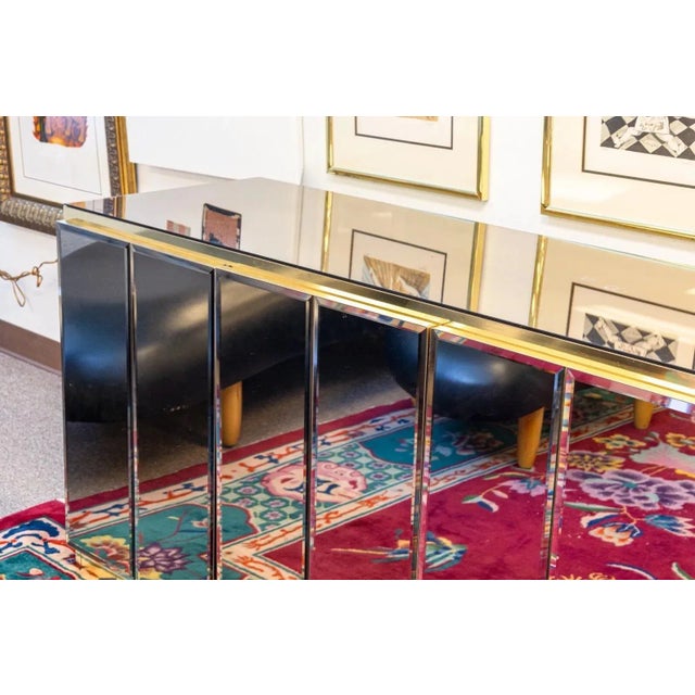 Ello Brass and Beveled Mirrors 4 Door Hollywood Regency Credenza Sideboard For Sale In Detroit - Image 6 of 11