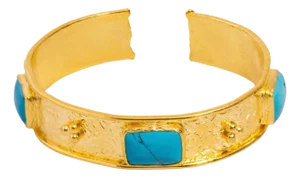 Cleopatra Turquoise Gemstone & Gold Antique Cuff Bracelet