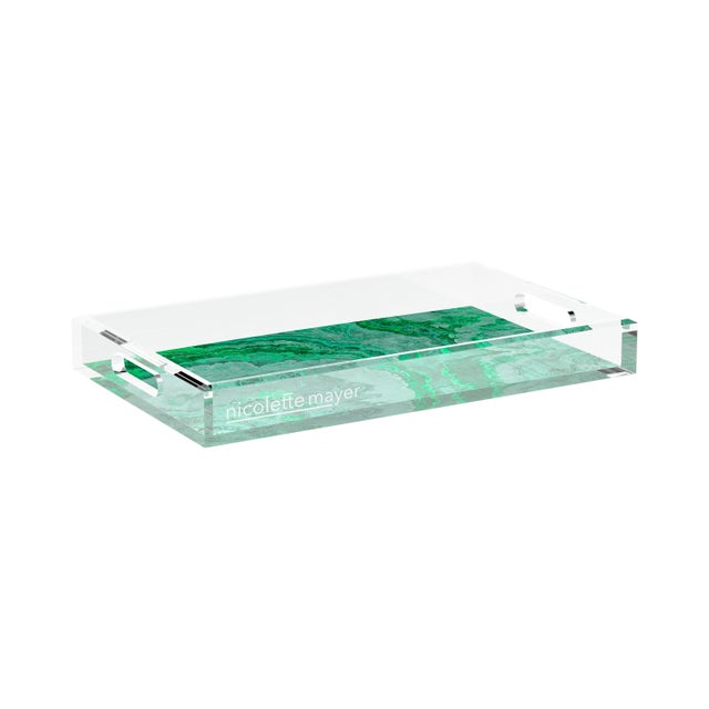 Modern Agate Malachite Acrylic Rectangle Decorative Tray, Small For Sale - Image 3 of 9