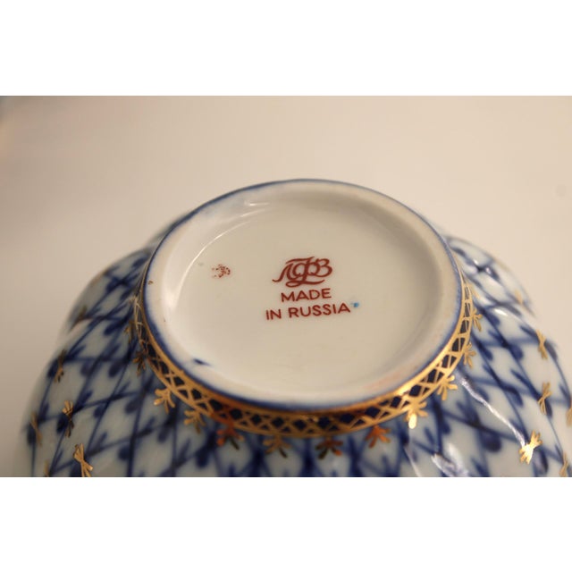 Blue Late 20th Century Lomonosov Imperial Cobalt Net Porcelain Tea Pot & Set, 10 Piece For Sale - Image 8 of 13