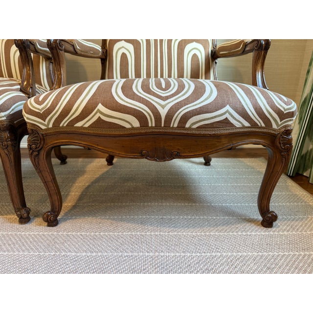 Pair of Exquisite Antique Louis XV Style Bergere Upholstered Arm Chairs For Sale In New York - Image 6 of 16