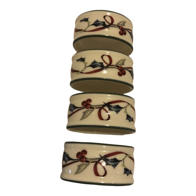 2000s Lenox Winter Greetings Porcelain Napkin Rings, New in Box- Set of 4 For Sale