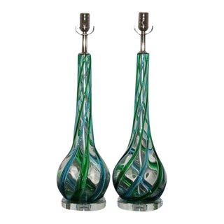 Vintage Murano Glass Lamps Aqua For Sale