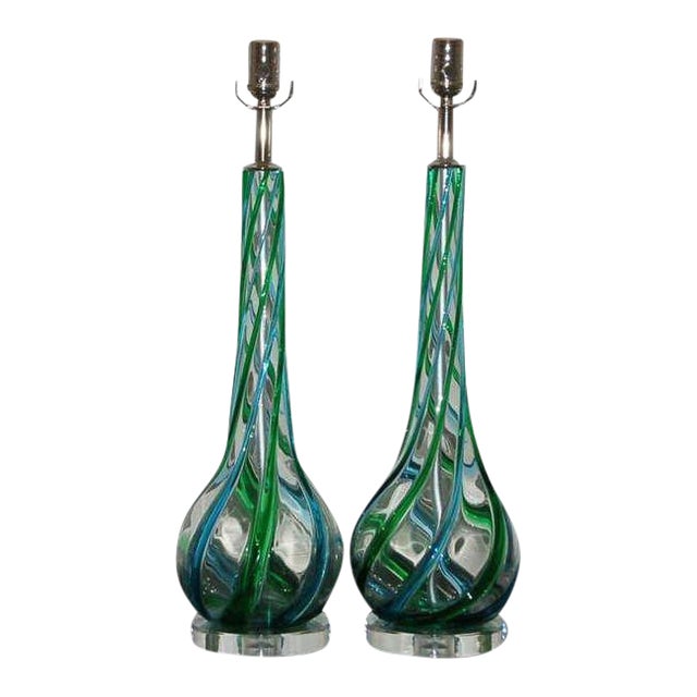 Vintage Murano Glass Lamps Aqua For Sale