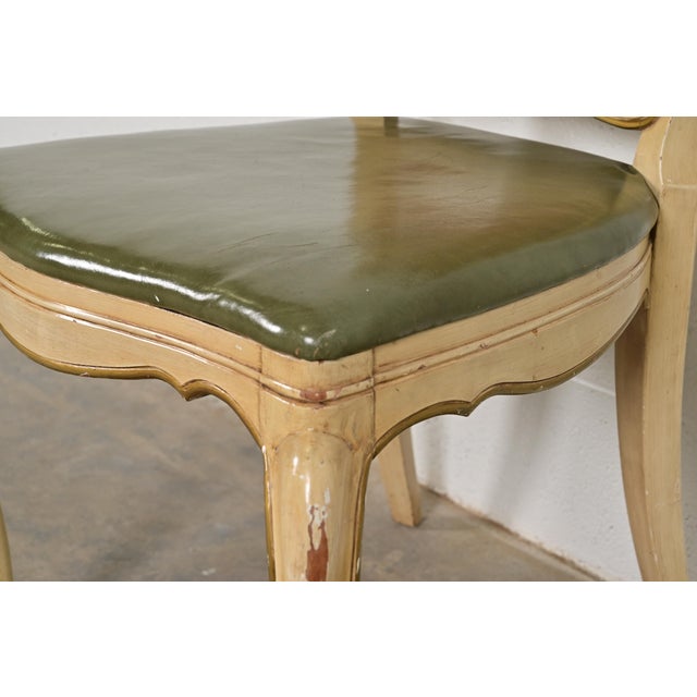 John Widdicomb Style French Provincial Louis XV Cream Lacquered and Gold Gilt Leather Top Ladies Writing Desk and Chair, Circa 1950s For Sale - Image 13 of 15