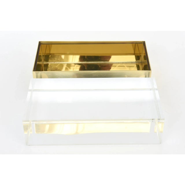 Vintage Rare Casa Bella Monumental Brass, Mirrored and Thick Lucite Two Part Box Italy For Sale In Miami - Image 6 of 12