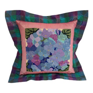 Needlepoint Hydrangea Pillow Cover Only Fits 12" Form Blue Purple Green Handmade For Sale
