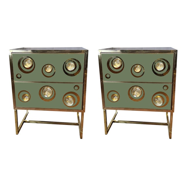 Green Bedside Tables with Spheric Murano Glass from Justfurnituress SRL, Set of 2 For Sale