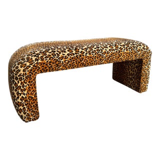 1990s Leopard Upholstered Waterfall Bench For Sale