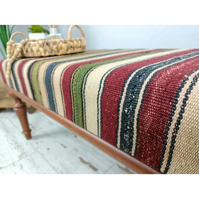 Hand Woven Kilim Rug Upholstered Bench For Sale - Image 9 of 10