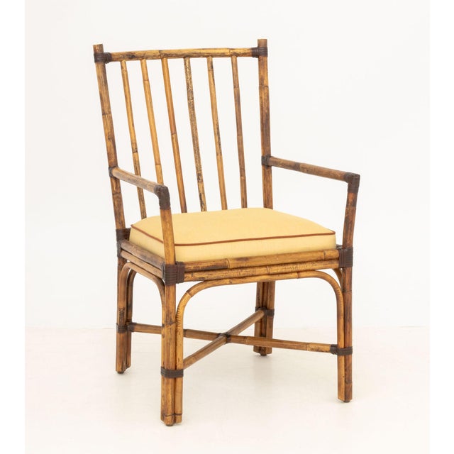 Set of Six Pierce Martin Modern Bamboo and Rattan Wrapped Arm Chairs For Sale - Image 12 of 14