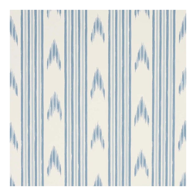 Schumacher x Mark D. Sikes Santa Barbara Ikat Wallpaper in China Blue For Sale