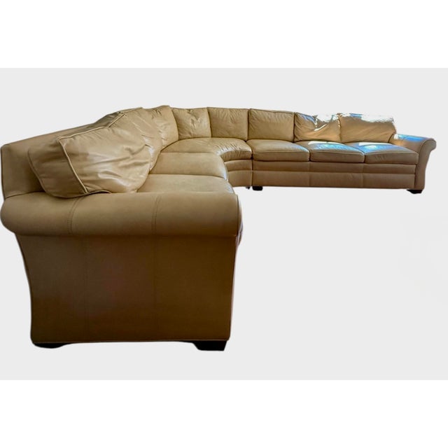 Leather Curved Sofa Stickley Large Modular Sectional Sofa Tan Leather Sectional Curved Room Sofa For Sale In Rochester - Image 6 of 9