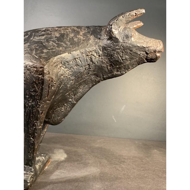 Brutalist Glazed Stoneware Bull Animal Sculpture by Mario Peruggini, 1960s For Sale - Image 5 of 13