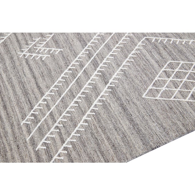 Apadana's Nantucket Collection Flatweave Kilim Coastal Designed Gray Wool Rug For Sale - Image 10 of 12