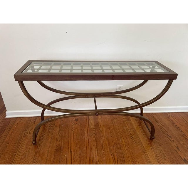 Hollywood Regency Bombay Company Cricket Console Table 1990s Vintage Hollywood Regency Bronze and Glass For Sale - Image 3 of 9