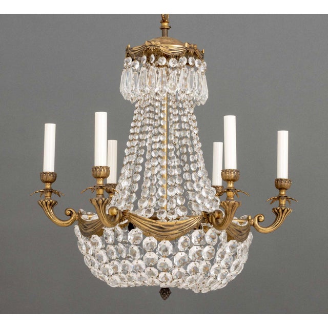 French Late 20th Century French Empire Style Bronze Basket Chandelier For Sale - Image 3 of 11