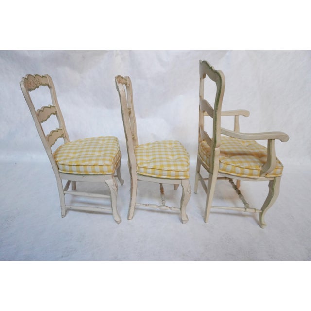 Cabin Set of 10 French Country Ladder Back Painted Chairs For Sale - Image 3 of 18