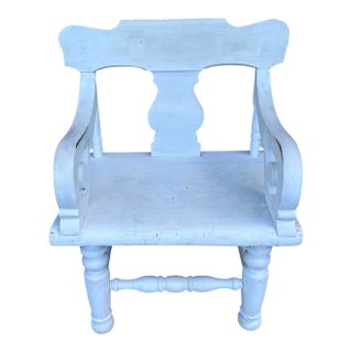 Antique White Painted Plank Seat Arm Chair, Pennsylvania, Circa 1860-1880 For Sale