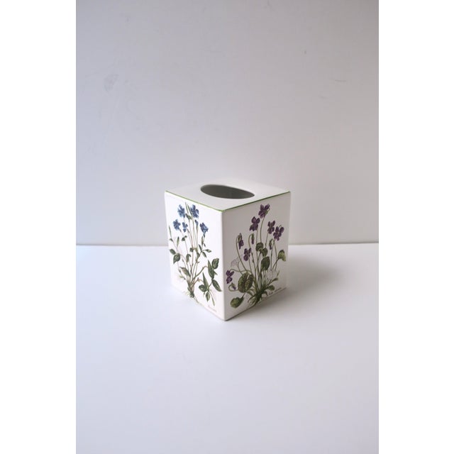 Porcelain Tissue Box Holder Cover Botanical Design For Sale - Image 4 of 8