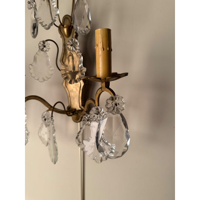 19th Century French Bronze and Crystal Wall Sconces - Pair For Sale - Image 4 of 8