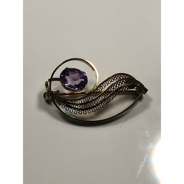1950s Amethyst 14k Gold Filled Brooch For Sale - Image 6 of 10