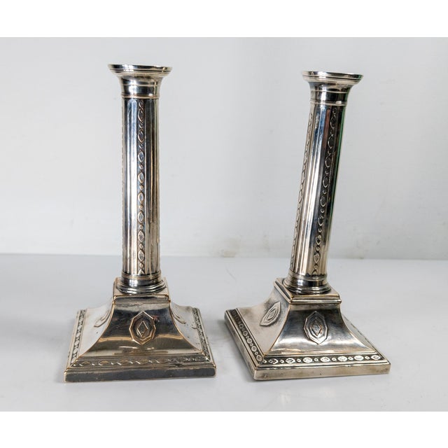 Early 19th Century 19th Century Pair of English George III Sheffield Silverplate Candlesticks For Sale - Image 5 of 12