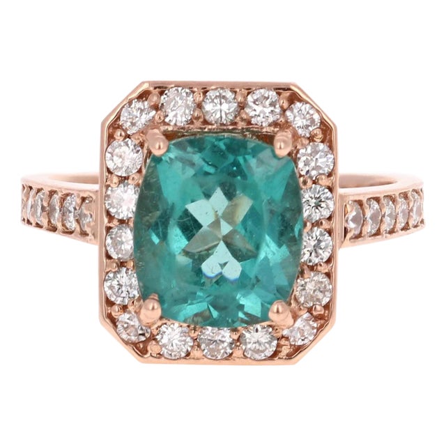 3.75 Carat Apatite Diamond 14 Karat Rose Gold Halo Engagement Ring, Size 7 For Sale