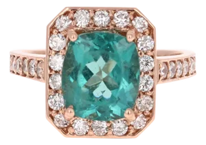3.75 Carat Apatite Diamond 14 Karat Rose Gold Halo Engagement Ring, Size 7