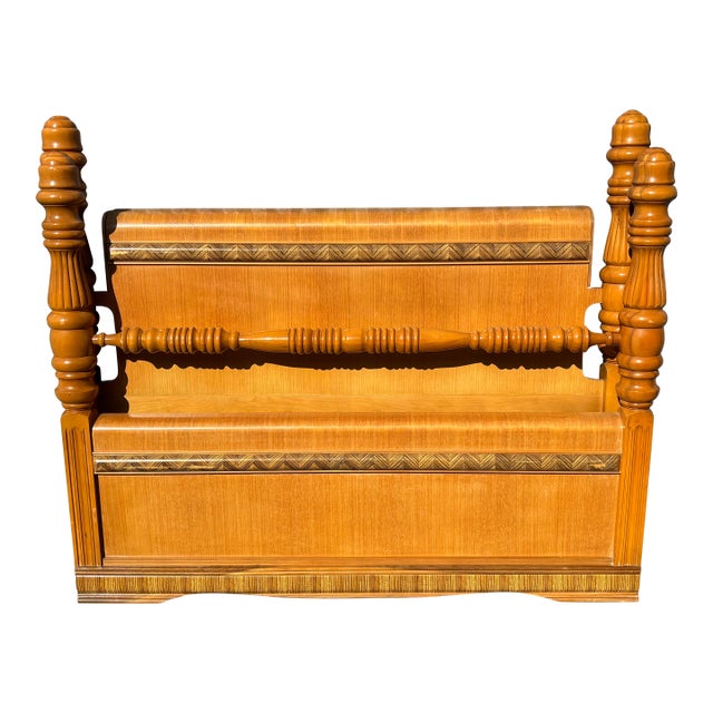 1930s Vintage Full Size Art Deco Wooden Headboard and Footboard For Sale