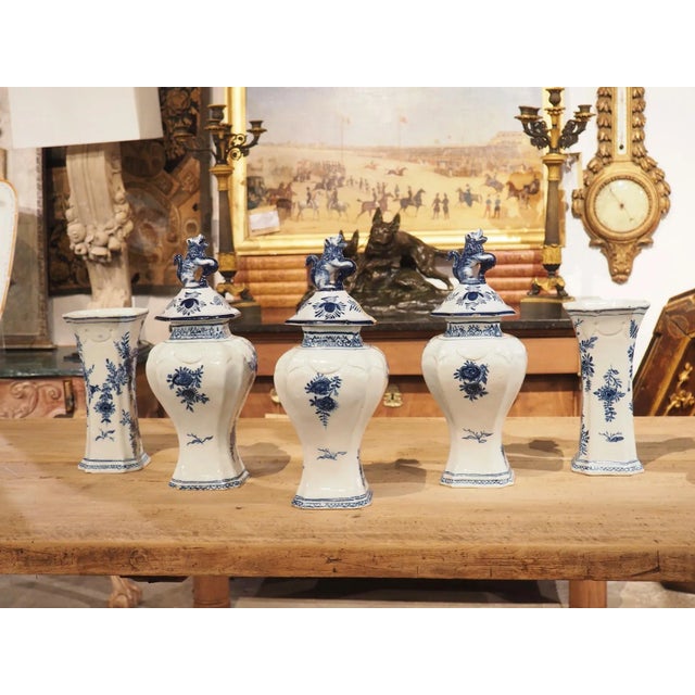 Set of 5 Circa 1900 Blue and White Delft Vases From Holland For Sale - Image 11 of 13